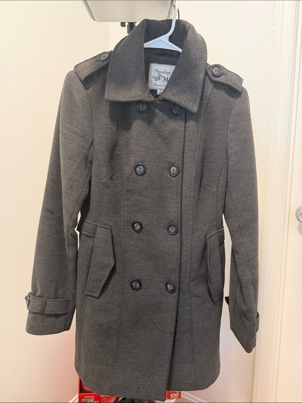 Maralyn & Me Charcoal Double-Breasted Pea Coat